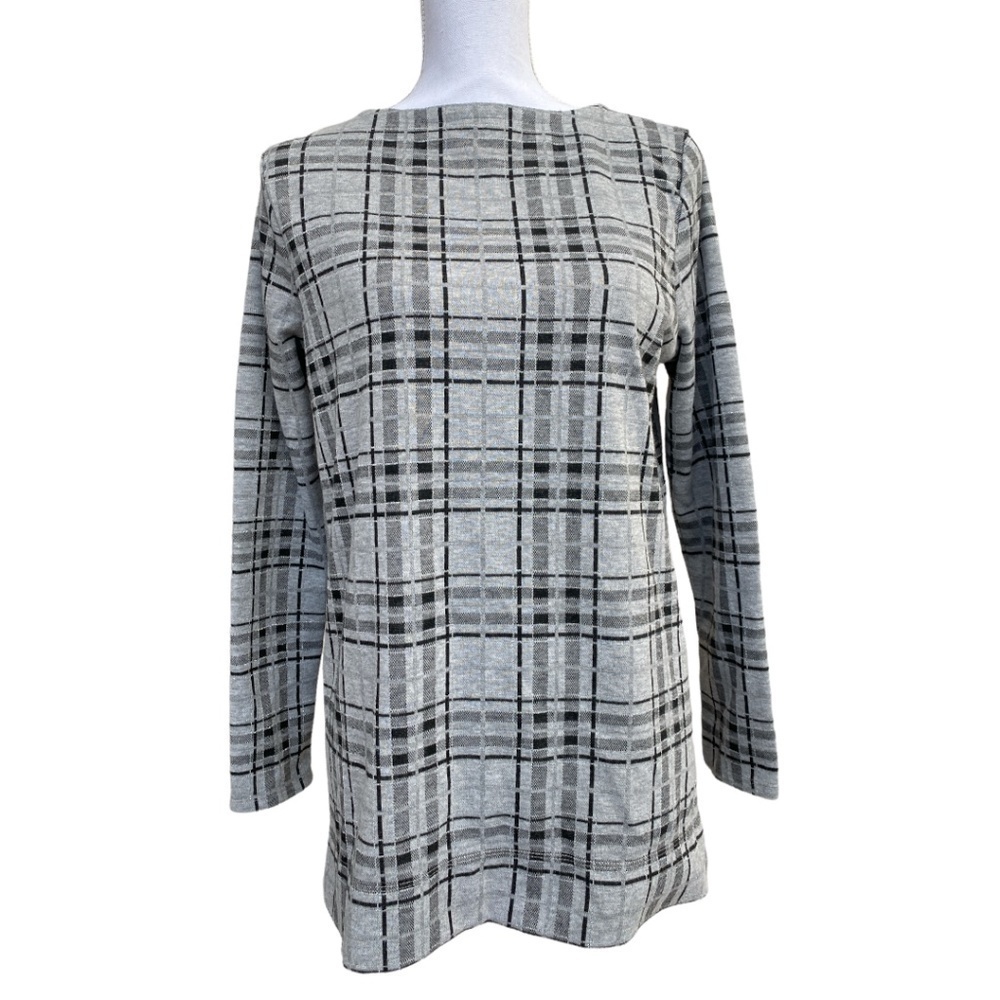 J JILL Grey and Black Plaid Tunic. Size S